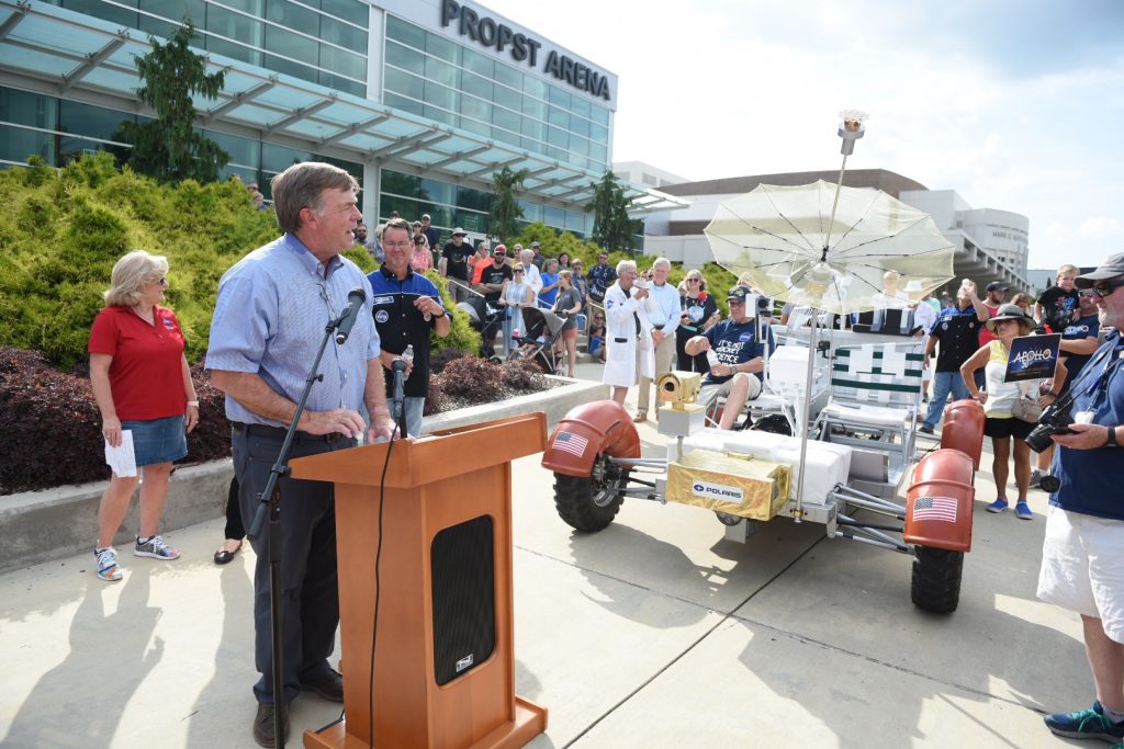 Mayor Battle speaking at the 2019 Lunar Rover Walk in celebration of the 50th Anniversary of the Apollo 11 landing