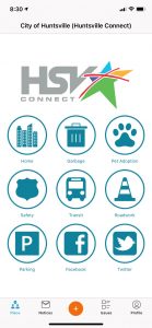 A screen shot of the Huntsville Connect app for iPhone