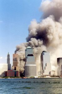 A photo of the twin towers after they collapsed on Sept. 11, 2001.