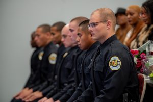 Huntsville Police Department recruits participate in a December 2022 graduation ceremony. HPD added 25 new officers in 2022, including seven new officers who recently completed the Huntsville Police Academy.