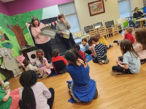 Adults and children celebrate Mo Willems Day at library