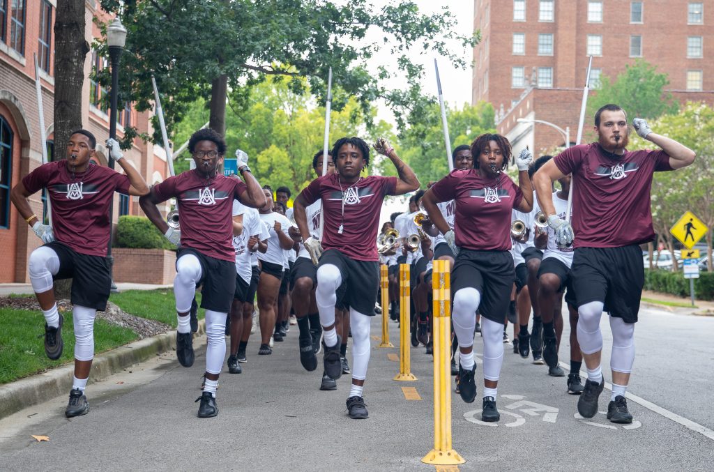 The Alabama A&M Maroon and White Marching Band perform in Big Spring Park in downtown Huntsville. 
