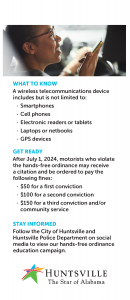 A rack card with information about the City's hands-free ordinance.