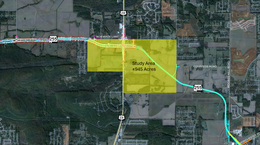 The highlighted area outlines the scope of a North Gateway study area. The map projects completion of Northern Bypass (State Highway 255) to Memorial Parkway and continuing east to Winchester Road.