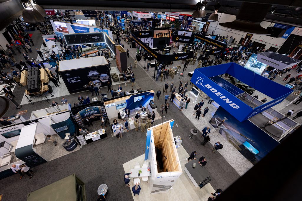 aerial view of large convention exhibition space