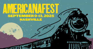 Graphic featuring a blue background with an illustration of a black train with the words "AMERICANAFST, September 9-13, 2025, Nashville"