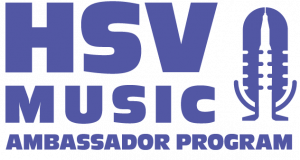 Purple graphic depicting HSV Music Ambassador Program next to a microphone