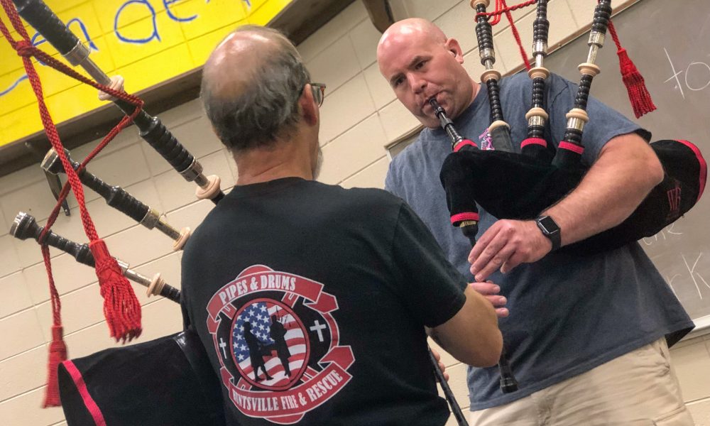 Firefighters take up the bagpipes to honor fallen comrades